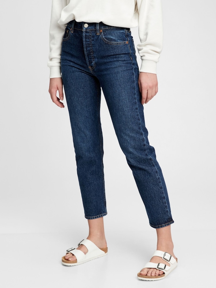 Gap Dark Wash Blue High Waisted Cheeky Straight Leg Jeans - Image 1 of 5