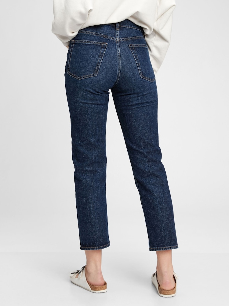 Gap Dark Wash Blue High Waisted Cheeky Straight Leg Jeans - Image 2 of 5
