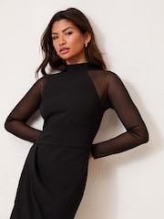 Lipsy Black Mesh Long Sleeve Asymmetrical Bodycon Dress - Image 3 of 4