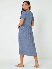 Dusk Blue Ditsy Spot Button Through Midi Dress - Image 3 of 5