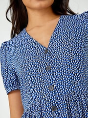 Dusk Blue Ditsy Spot Button Through Midi Dress - Image 5 of 5