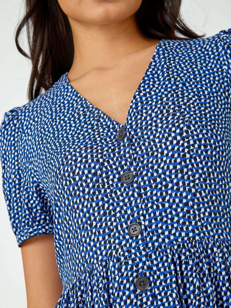 Dusk Blue Ditsy Spot Button Through Midi Dress - Image 5 of 5