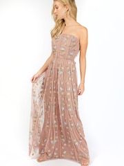 Little Mistress Light Pink Palermo Ice Embroidered Frill Maxi Dress - Image 1 of 4