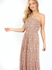 Little Mistress Light Pink Palermo Ice Embroidered Frill Maxi Dress - Image 3 of 4