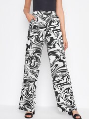 Long Tall Sally Black Marble Print Satin Wide Leg Trouser - Image 1 of 4