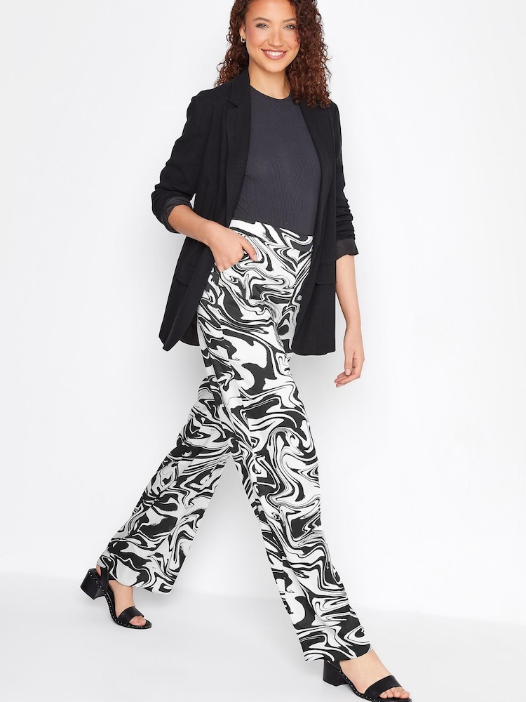 Long Tall Sally Black Marble Print Satin Wide Leg Trouser - Image 2 of 4 Long Tall Sally Black Marble Print Satin Wide Leg Trouser - Image 2 of 4