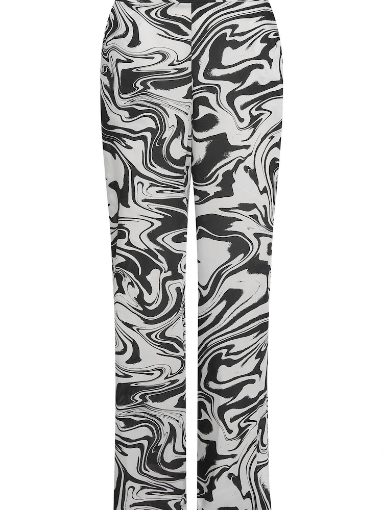 Long Tall Sally Black Marble Print Satin Wide Leg Trouser - Image 4 of 4