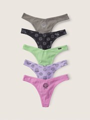 Victoria's Secret PINK Grey/Purple/Green Smiley Thong Cotton Knickers Multipack - Image 1 of 1
