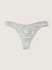 Victoria's Secret PINK Heather Stone Grey with Graphic Grey Thong Cotton Knickers - Image 1 of 1
