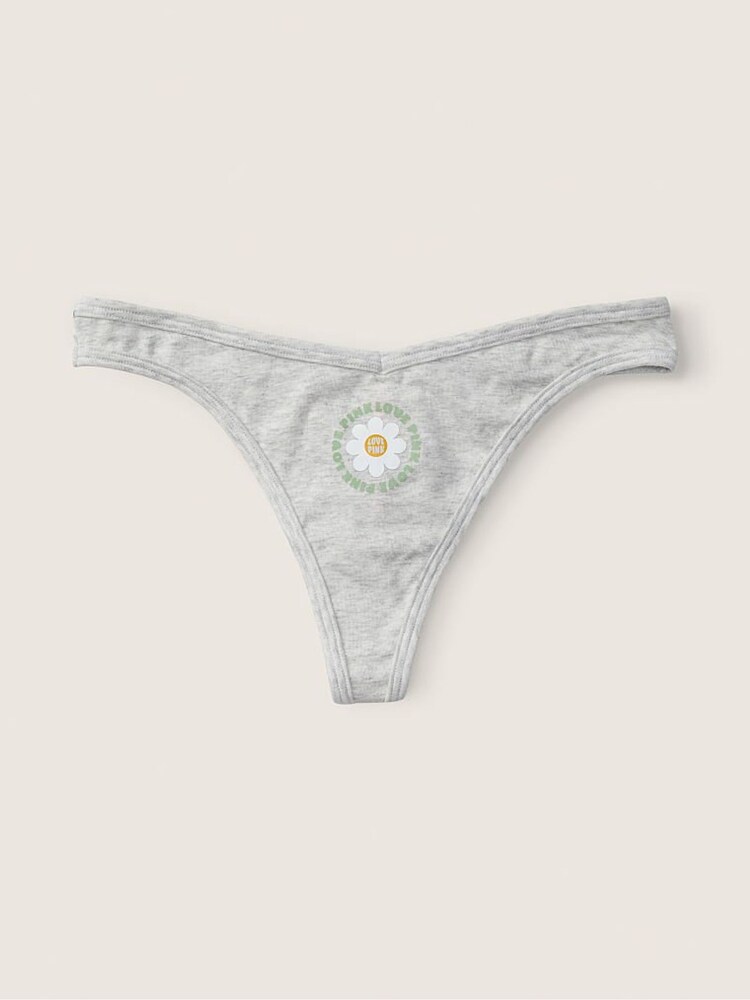 Victoria's Secret PINK Heather Stone Grey with Graphic Grey Thong Cotton Knickers - Image 1 of 1