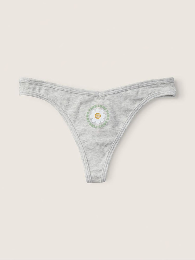 Victoria's Secret PINK Heather Stone Grey with Graphic Grey Thong Cotton Knickers - Image 1 of 1 Victoria's Secret PINK Heather Stone Grey with Graphic Grey Thong Cotton Knickers - Image 1 of 1