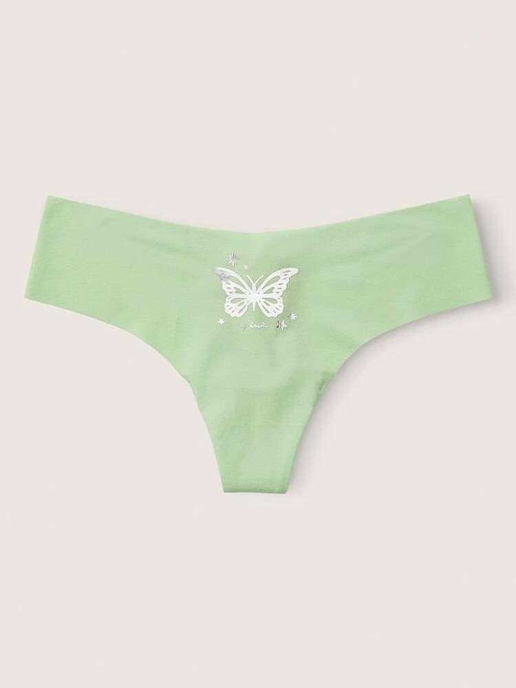 Victoria's Secret PINK Soft Jade with Graphic Green No Show Thong Knickers - Image 1 of 2