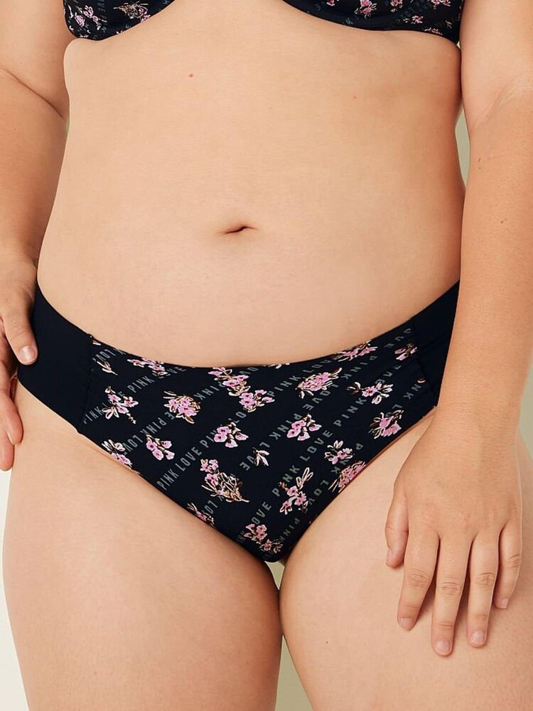 Victoria's Secret PINK Logo Floral Pure Black No Show Cheeky Knickers - Image 1 of 1
