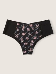 Victoria's Secret PINK Logo Floral Pure Black No Show Cheeky Knickers - Image 2 of 2