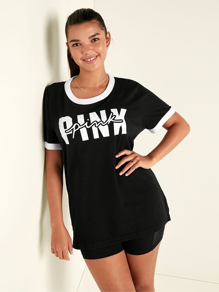 Victoria's Secret PINK Pure Black Short Sleeve T-Shirt - Image 1 of 4