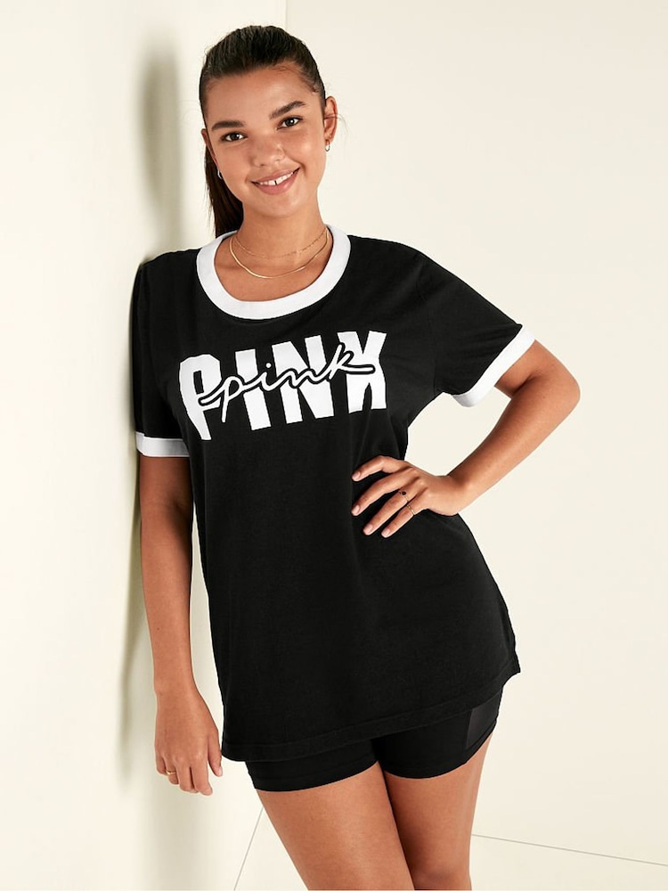 Victoria's Secret PINK Pure Black Short Sleeve T-Shirt - Image 1 of 4 Victoria's Secret PINK Pure Black Short Sleeve T-Shirt - Image 1 of 4
