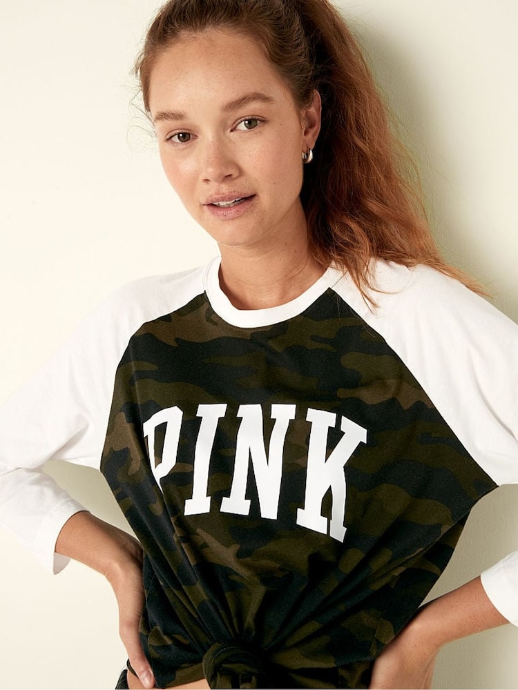 Victoria's Secret PINK Cotton / Sleeve Campus Baseball T-Shirt - Image 1 of 1