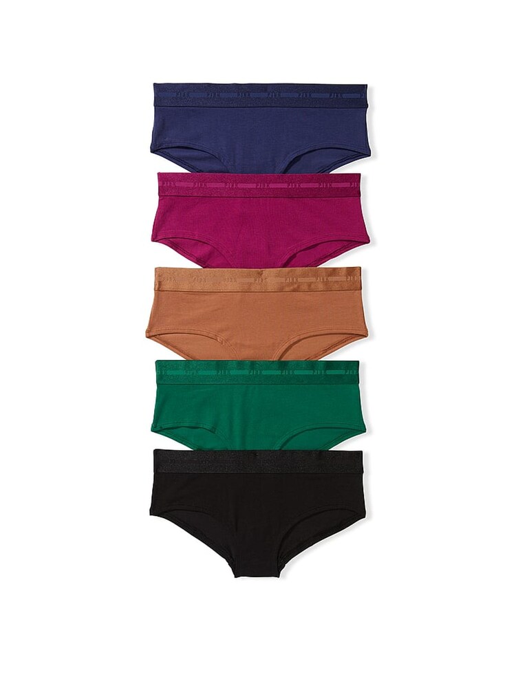 Victoria's Secret PINK Blue/Burgundy/Green/Black/Purple Hipster Logo 5 Pack Knickers - Image 1 of 1 Victoria's Secret PINK Blue/Burgundy/Green/Black/Purple Hipster Logo 5 Pack Knickers - Image 1 of 1