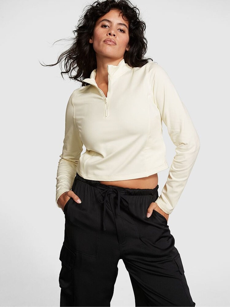 Victoria's Secret PINK Creamer White Active Half Zip Sweat Top - Image 1 of 1