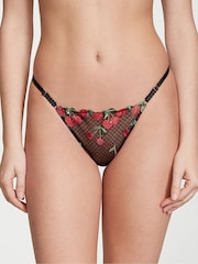 Victoria's Secret Cherry Black Thong Embroidered Knickers - Image 1 of 3