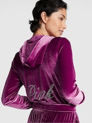 Victoria's Secret PINK Vivid Magenta Pink Velour Logo Shine Hoodie - Image 2 of 4