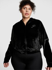 Victoria's Secret PINK Pure Black Velour Logo Shine Hoodie - Image 1 of 4