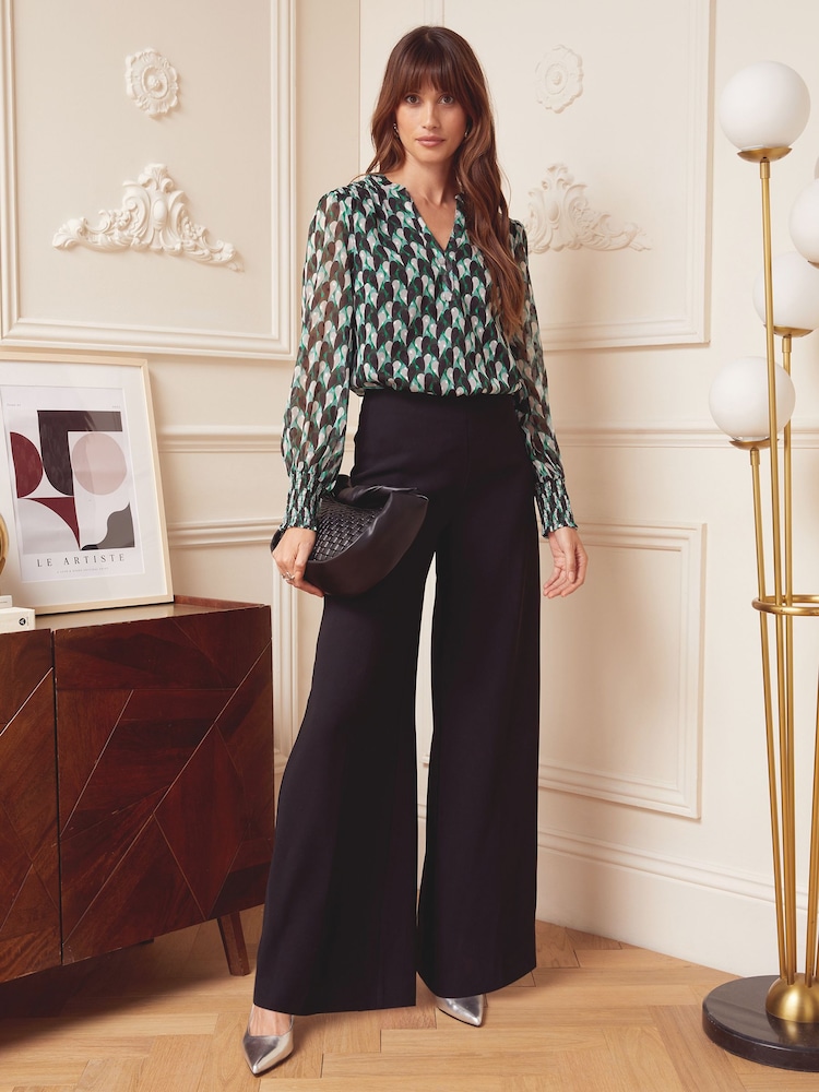 Love & Roses Green and Black Geo Sheer V Neck Long Sleeve Over The Head Blouse - Image 4 of 4 Love & Roses Green and Black Geo Sheer V Neck Long Sleeve Over The Head Blouse - Image 4 of 4