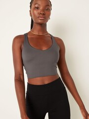 Victoria's Secret PINK Dark Charcoal Brown Smooth Lightly Lined Low Impact Sport Crop Top - Image 1 of 1
