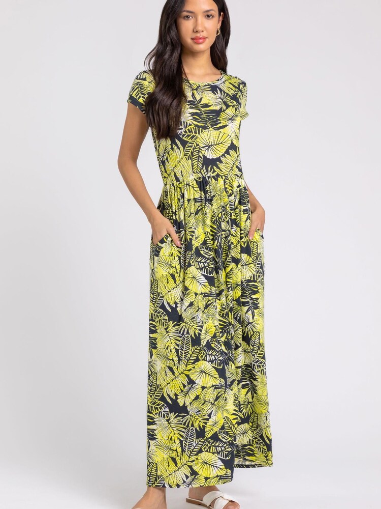 Roman Yellow Tropical Print Jersey Maxi Dress - Image 1 of 4