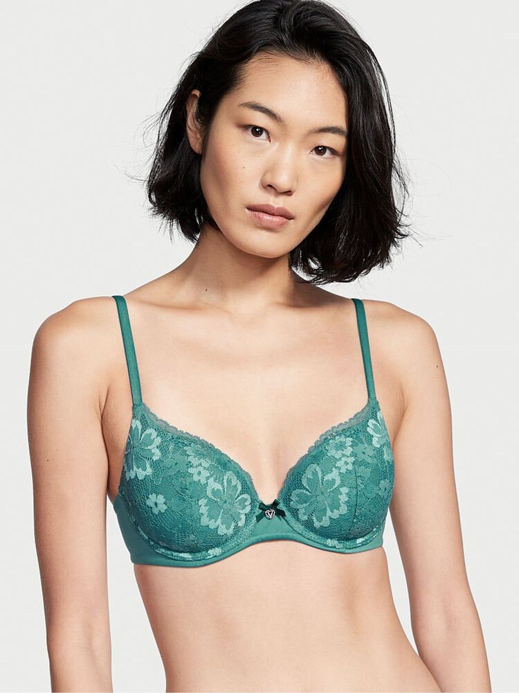 Victoria's Secret French Sage Blue Lace Lightly Lined Demi Bra - Image 1 of 3 Victoria's Secret French Sage Blue Lace Lightly Lined Demi Bra - Image 1 of 3