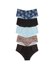 Victoria's Secret Black/Leopard/Blue Cheeky 5 Pack Knickers - Image 1 of 1