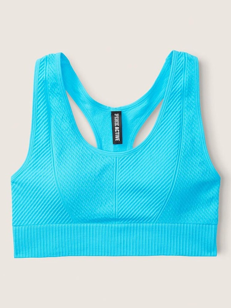 Victoria's Secret PINK Under Water Blue Seamless Lightly Lined Low Impact Racerback Sports Bra - Image 1 of 1