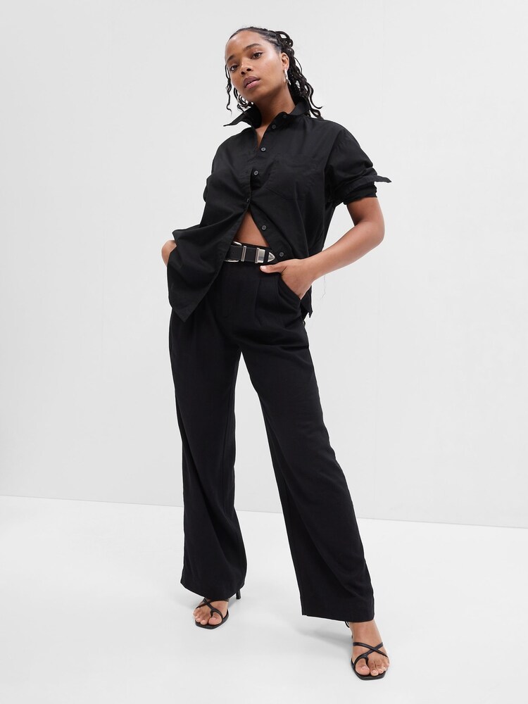 Gap Black Poplin Oversized Shirt - Image 1 of 3 Gap Black Poplin Oversized Shirt - Image 1 of 3