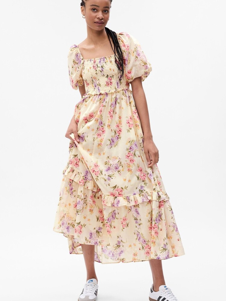 Gap Cream LoveShackFancy Floral Puff Sleeve Maxi Dress - Image 1 of 5