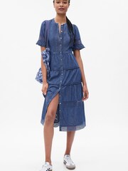 Gap Blue LoveShackFancy Denim Tiered Midi Dress - Image 1 of 5