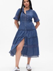 Gap Blue LoveShackFancy Denim Tiered Midi Dress - Image 3 of 5