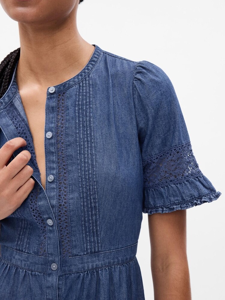 Gap Blue LoveShackFancy Denim Tiered Midi Dress - Image 5 of 5