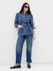 Gap Blue Belted Puff Sleeve Denim Jacket with Washwell - Image 3 of 5