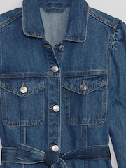 Gap Blue Belted Puff Sleeve Denim Jacket with Washwell - Image 5 of 5