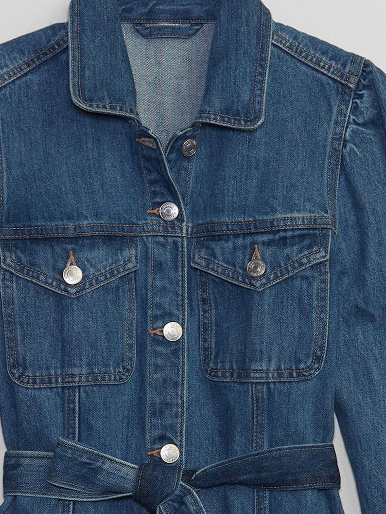 Gap Blue Belted Puff Sleeve Denim Jacket with Washwell - Image 5 of 5