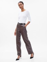 Gap Brown Mid Rise Faux-Leather Loose Trousers - Image 1 of 5