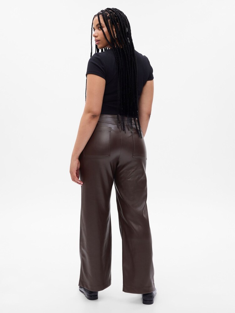 Gap Brown Mid Rise Faux-Leather Loose Trousers - Image 5 of 5