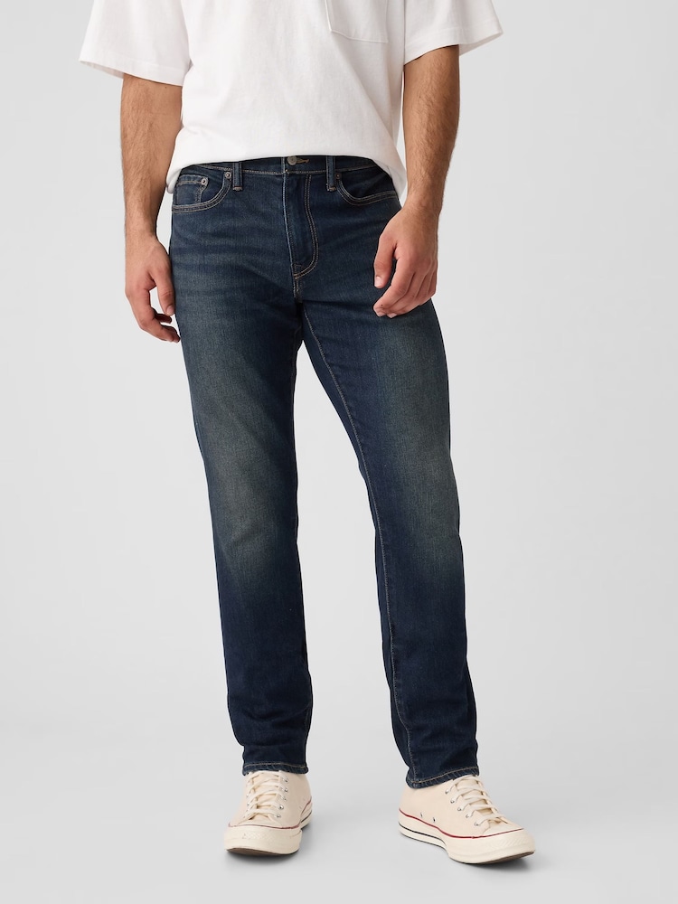 Donkerblauwe wassing - Gap - Comfortabele zachte jeans met stretch en slim fit - Image 3 of 9