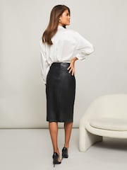 Lipsy Black Faux Leather Wrap Midi Skirt - Image 2 of 4