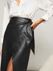 Lipsy Black Faux Leather Wrap Midi Skirt - Image 4 of 4