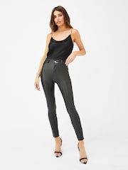 Lipsy Black Faux Leather Mid Rise Faux Pocket Olivia Skinny Jeans - Image 1 of 1