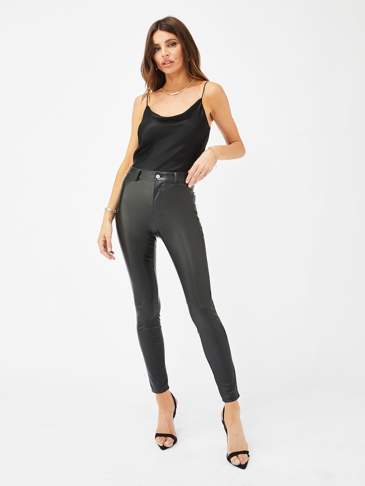 Lipsy Black Faux Leather Mid Rise Faux Pocket Olivia Skinny Jeans - Image 1 of 1