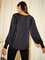Friends Like These Black Tie Neck Long Sleeve Blouse - Image 4 of 4