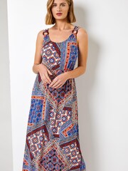 Roman Blue Geo Print Ring Detail Maxi Dress - Image 1 of 5