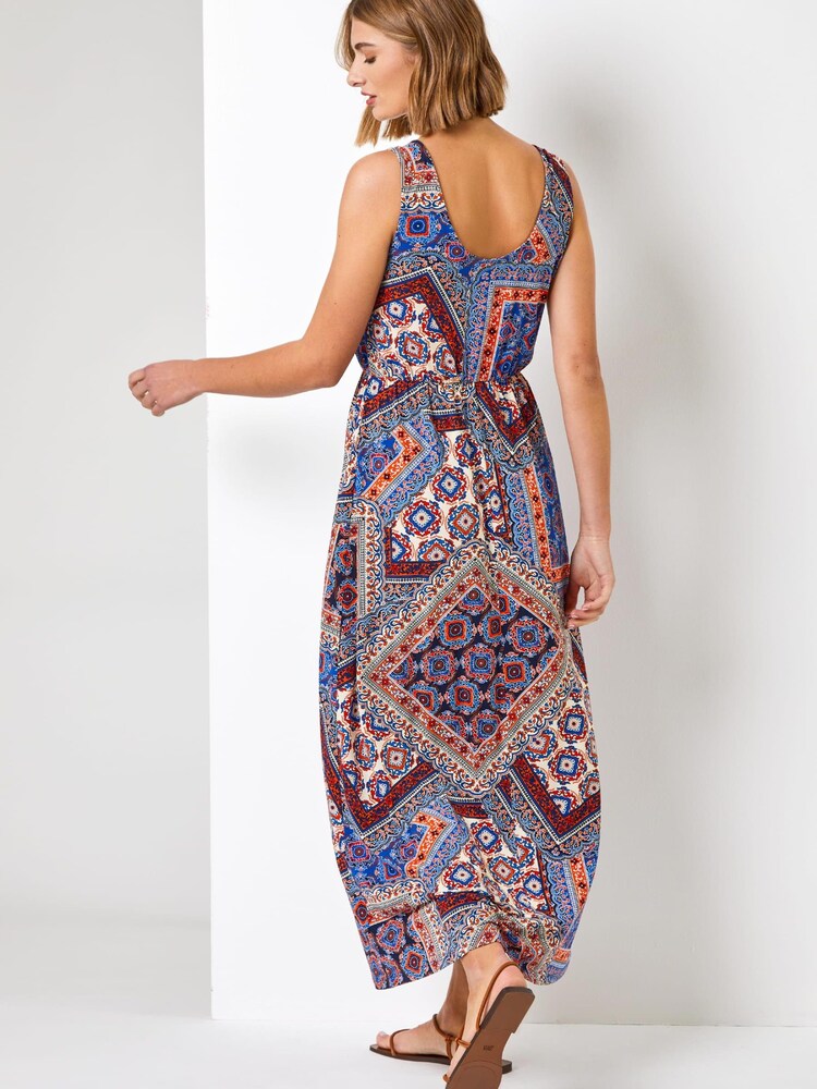 Roman Blue Geo Print Ring Detail Maxi Dress - Image 2 of 5